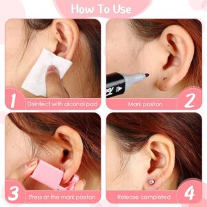 CHUANCI 6PCS Pink Ear Piercing Kit, Evatage Disposable Self Ear Piercing Gun Kit, Nose Piercing Tools with Crystal Stud Earrings for Home Salon Piercing (6pcs gun with pink zircon)