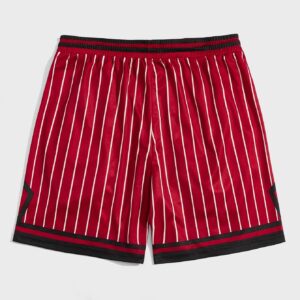 GORGLITTER Men's Striped Letter Graphic Drawstring Waist Shorts with Pockets Burgundy Medium