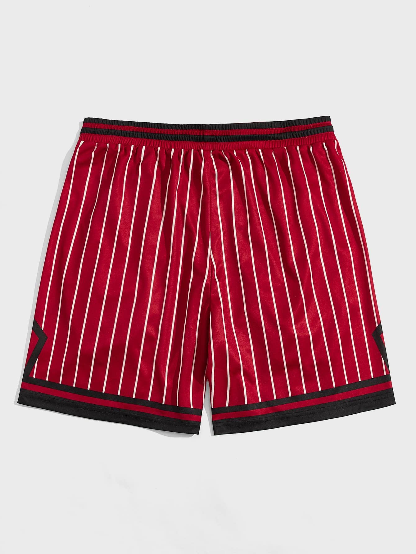 GORGLITTER Men's Striped Letter Graphic Drawstring Waist Shorts with Pockets Burgundy Medium