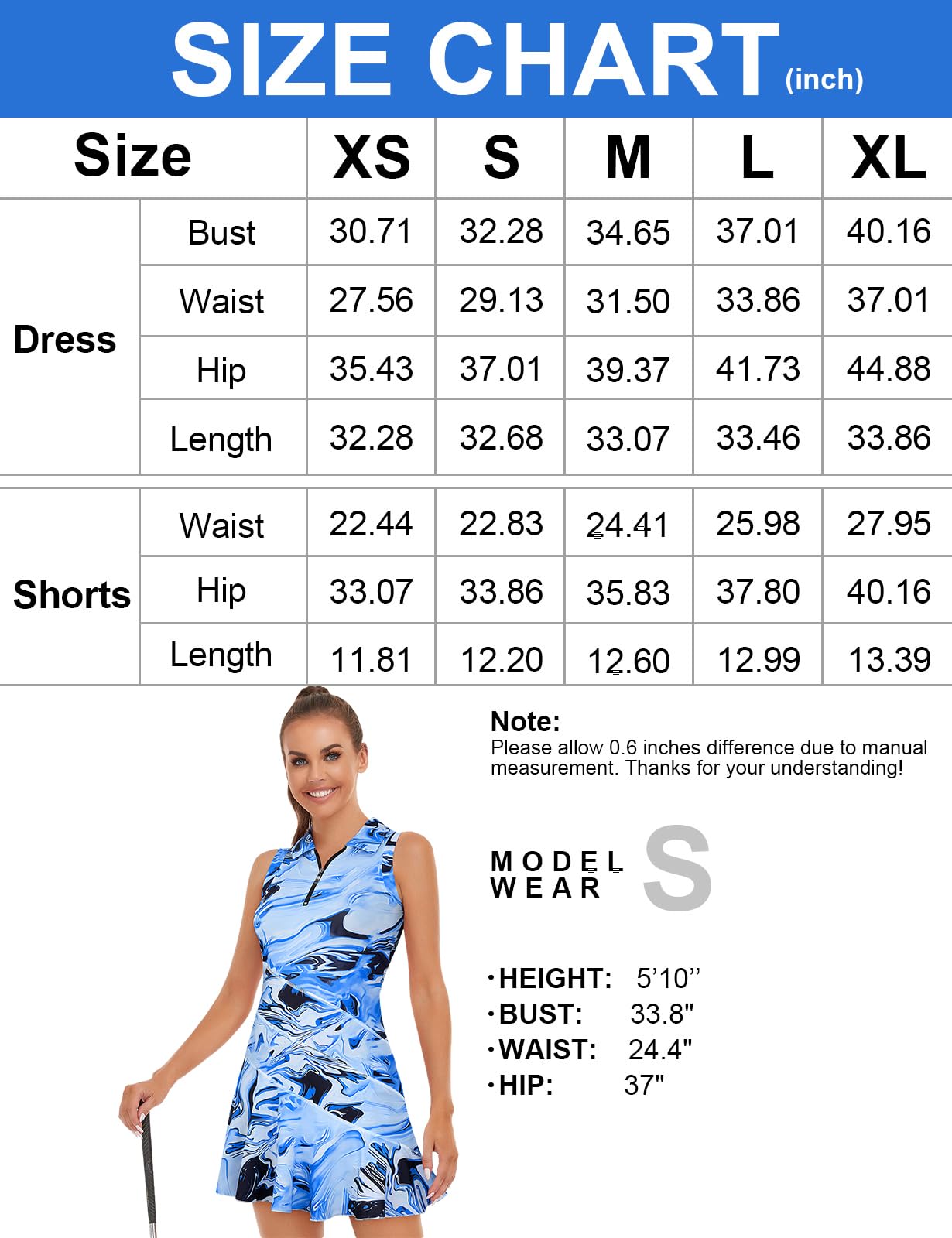 Misyula Tennis Dresses for Women,Athletic Dress with Shorts 2Pockets Zip Up Polo Sleeveless Golf Workout Dress Multi-Blue Medium