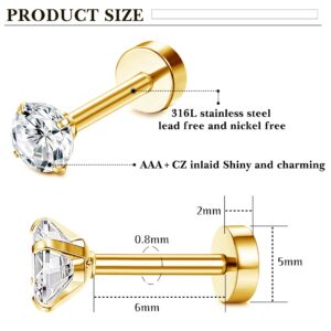 LOLIAS Small Flat Back Earrings Hypoallergenic Surgical Steel Earrings 14K Gold Plated Stainless Steel Stud Earrings for Women Men Tiny Stud Hoop Cartilage Earring