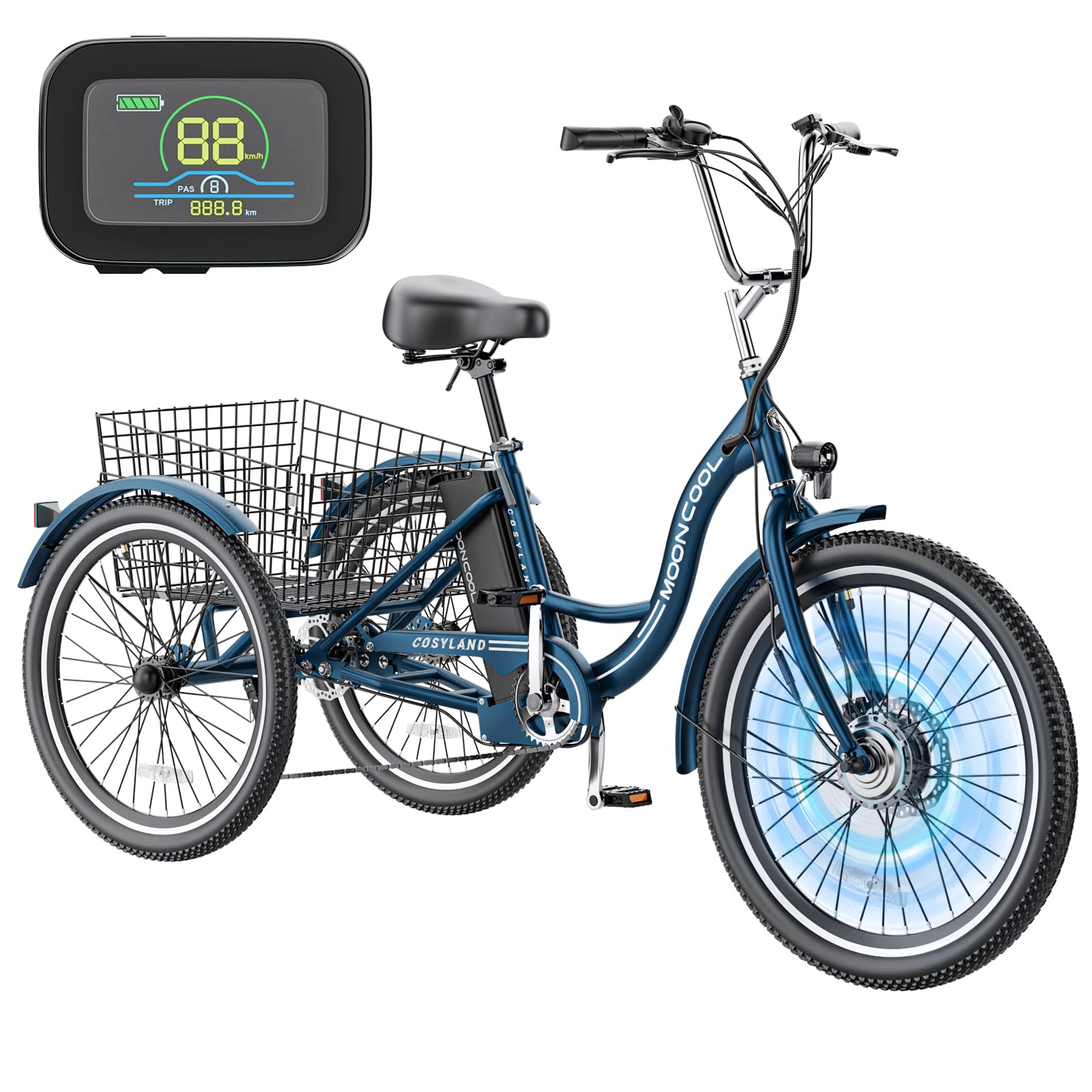 H&ZT 350W Electric Trike, 7 Speed 3 Wheel Electric Bicycle with 36V 10Ah Lithium Battery UL Certified, 24" E Trike Electric Tricycle for Adults with Rear Basket