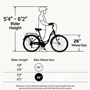 MEGHNA Cruiser Bike Low Step-Through 26inch Commuter Bike V - Brake 7 Speed Shifter Driven City Bike for Women Senior Men (Beige)