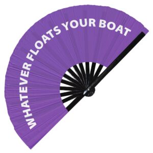 Whatever Floats Your Boat hand fan foldable bamboo circuit hand fan funny gag slang words expressions statement gifts Festival accessories Rave handheld Circuit event fan Clack fans (Purple)