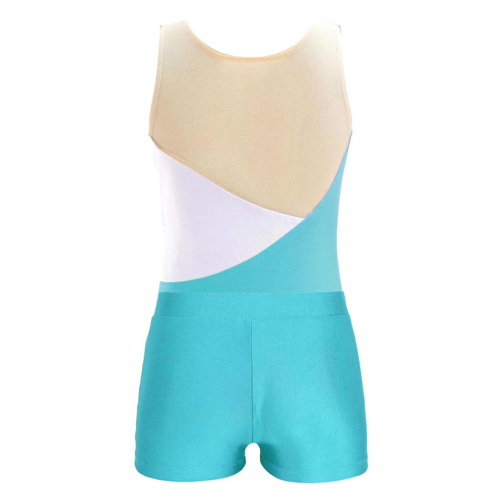 Linjinx Kids Girls Rhinestone Floral Gymnastics Dance 2 Piece Outfits Sleeveless Leotards with Athletic Shorts Sets Tracksuit Blue Green 6 Years