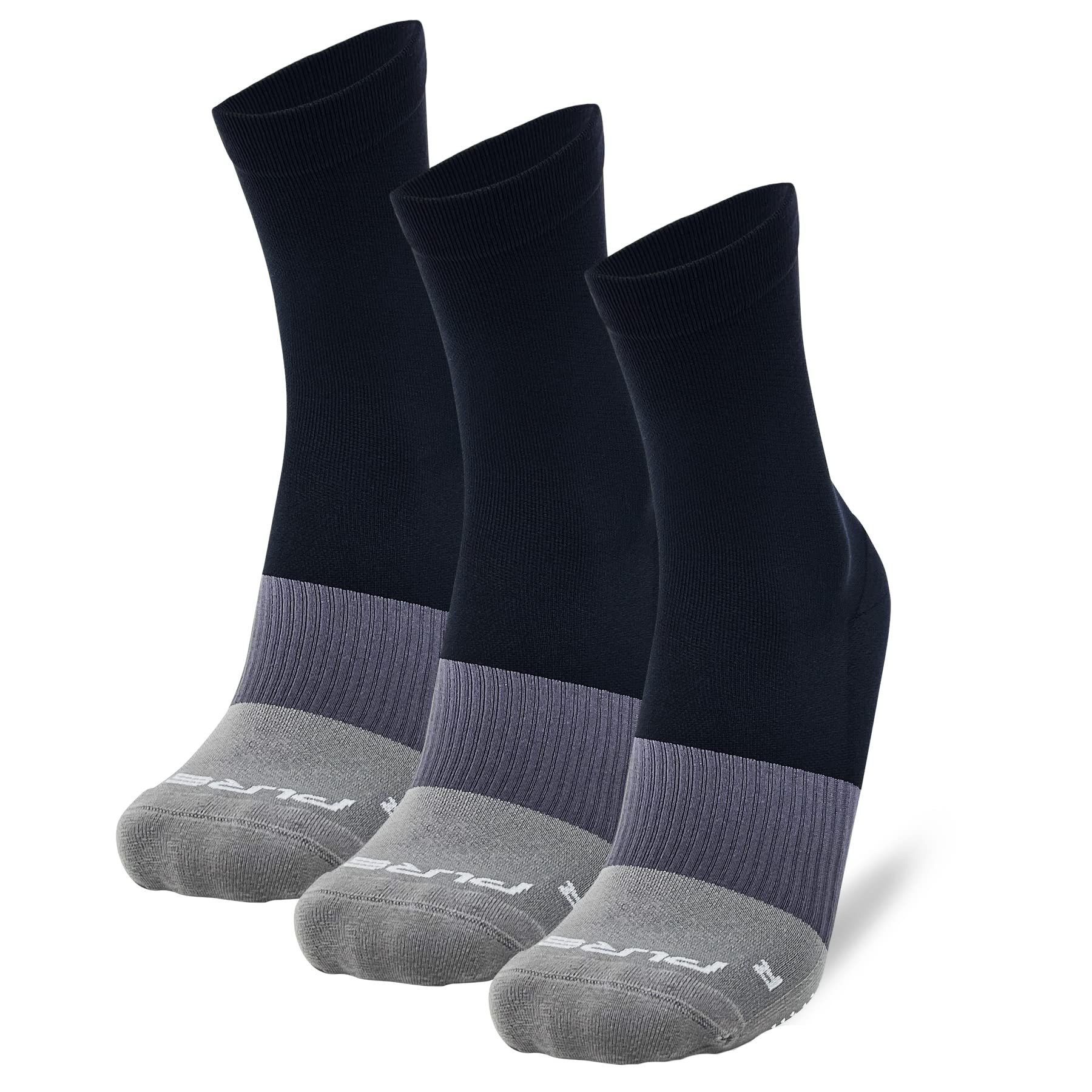 Pure Athlete Grip Socks Soccer - Non Slip Black Sticky Gripper Crew Sock for Men (Large, 3 Pairs - Black-Grey)