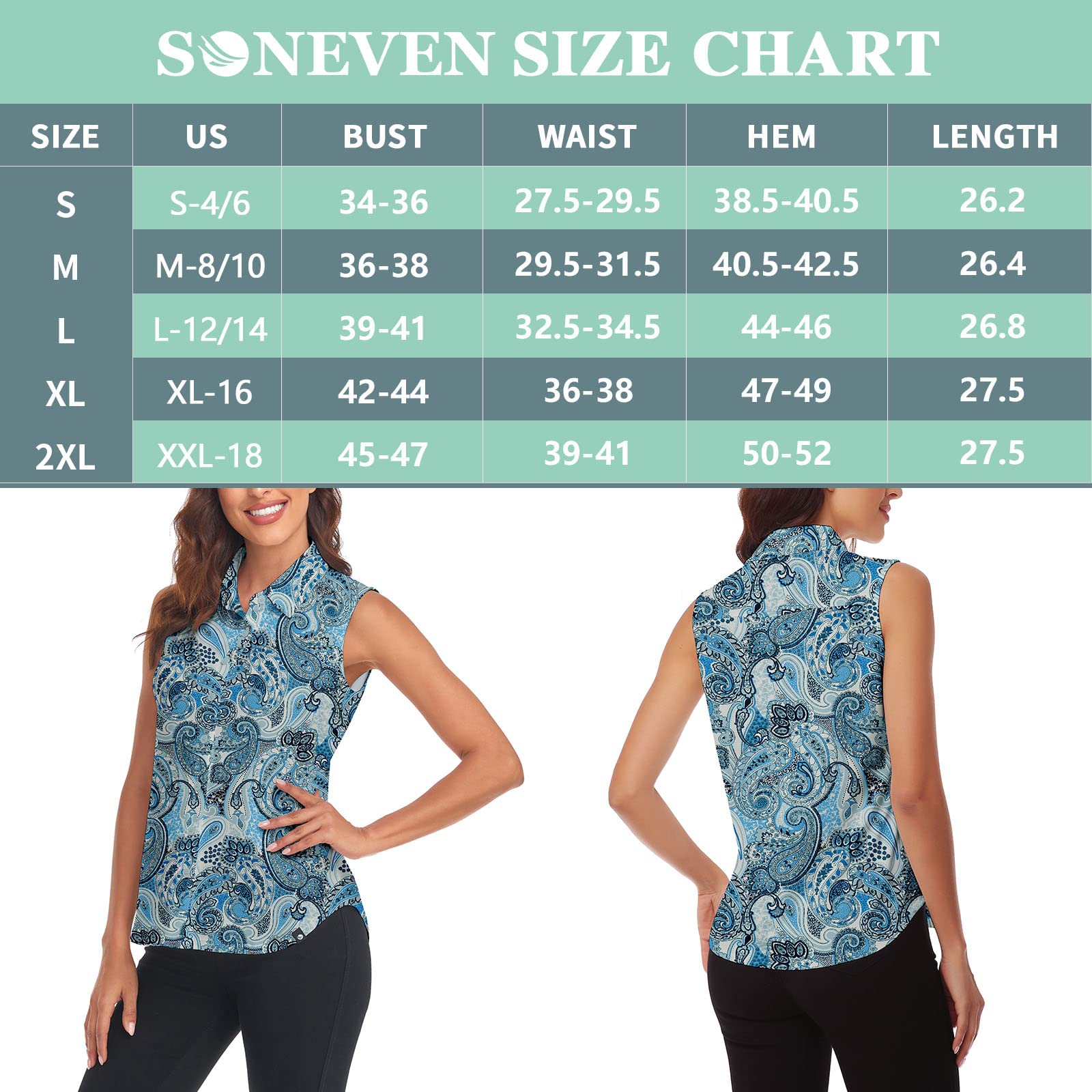 Soneven Womens Sleeveless Button Down Shirts Printed Golf Polo Shirts Summer Business Casual Work Tanks Tops