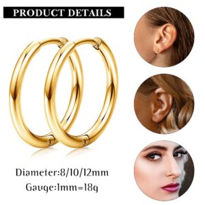 LOLIAS Small Flat Back Earrings Hypoallergenic Surgical Steel Earrings 14K Gold Plated Stainless Steel Stud Earrings for Women Men Tiny Stud Hoop Cartilage Earring