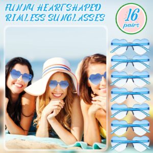 Yexiya 16 Pairs Heart Shape Rimless Valentines Sunglasses Transparent Love Fun Sunglasses Party Accessories for Women, Candy Color (Blue White Gradient)