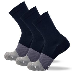 Pure Athlete Grip Socks Soccer - Non Slip Black Sticky Gripper Crew Sock for Men (Large, 3 Pairs - Black-Grey)