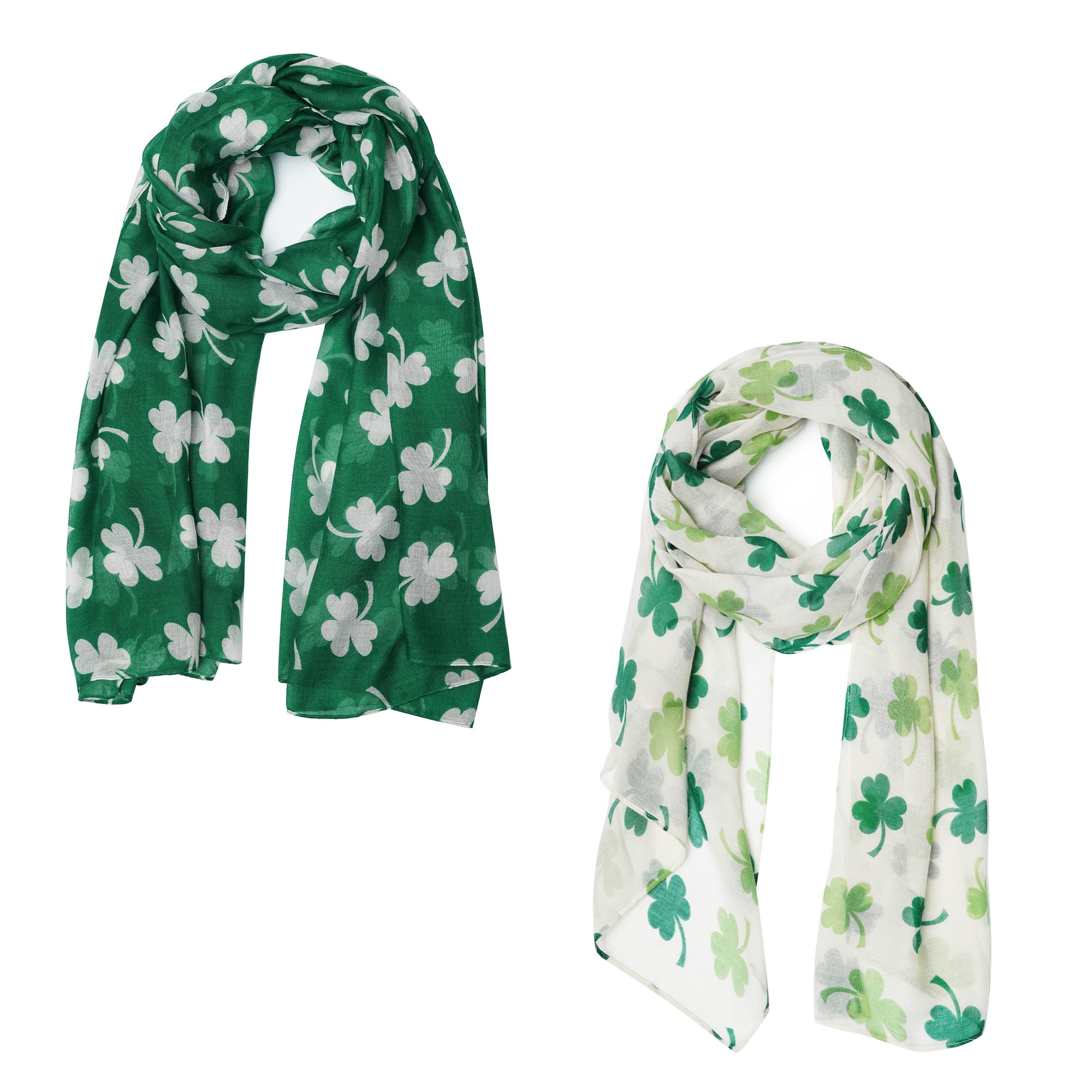 VANLINKER Green Shamrock Scarf St. Patrick's Day Scarf Irish Silk Scarf Set Four Leaf Clover Voile Scarves for Parade Festivals Travel Party