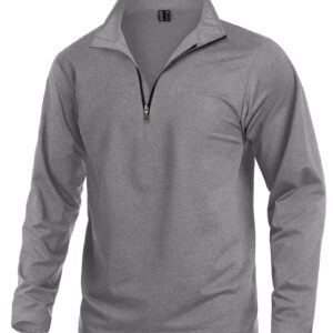 KEFITEVD Mens Workout Shirts Long Sleeve Golf Tops Athletic Shirts Fleece Lined Sweatshirt Quarter Zip Golf Shirts Gym Shirts Light Grey