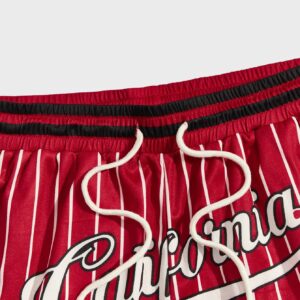 GORGLITTER Men's Striped Letter Graphic Drawstring Waist Shorts with Pockets Burgundy Medium