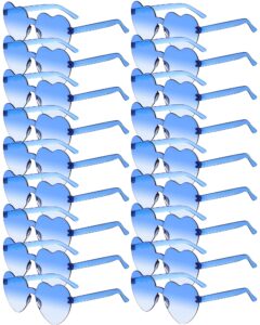 yexiya 16 pairs heart shape rimless valentines sunglasses transparent love fun sunglasses party accessories for women, candy color (blue white gradient)