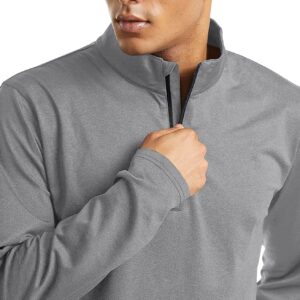 KEFITEVD Mens Workout Shirts Long Sleeve Golf Tops Athletic Shirts Fleece Lined Sweatshirt Quarter Zip Golf Shirts Gym Shirts Light Grey