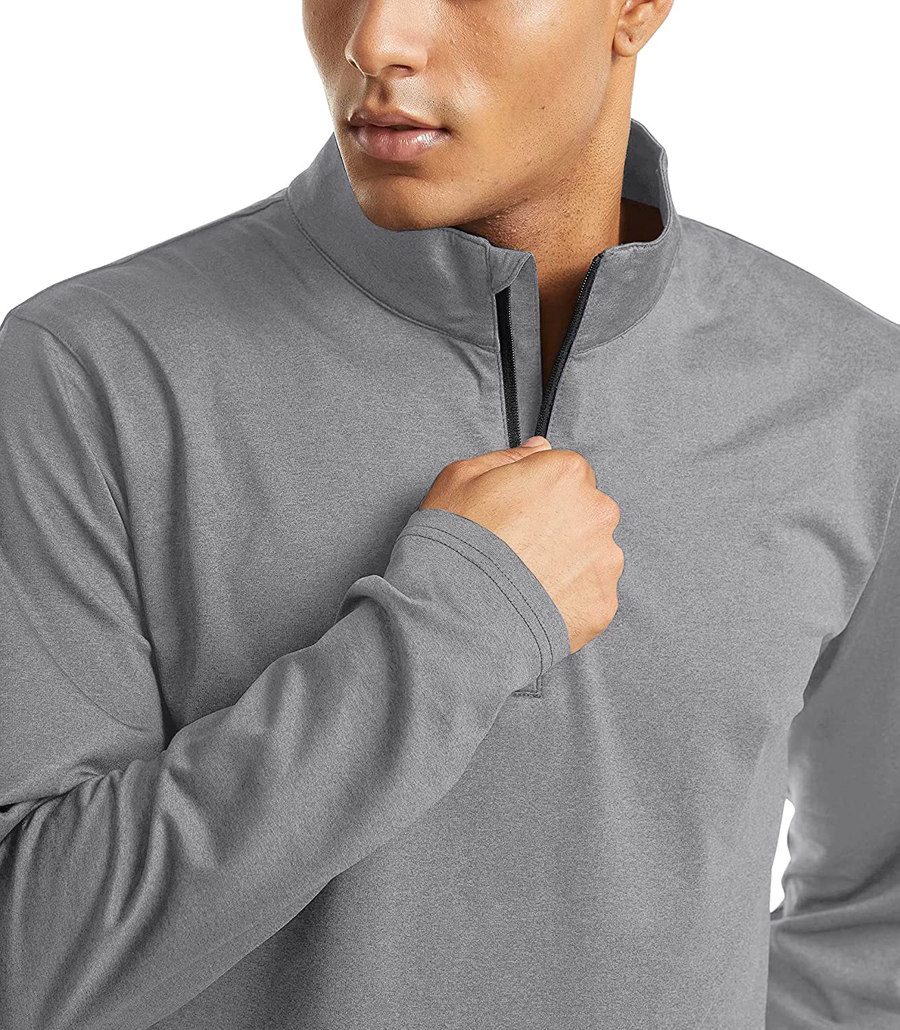 KEFITEVD Mens Workout Shirts Long Sleeve Golf Tops Athletic Shirts Fleece Lined Sweatshirt Quarter Zip Golf Shirts Gym Shirts Light Grey