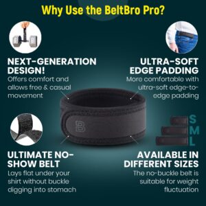 BeltBro Pro For Men – Next Generation Buckle-Free Elastic Belt With Ultra-Soft Edge Padding - Fits 1.5 Inch Belt Loops – Comfortable & Easy To Use (Black)