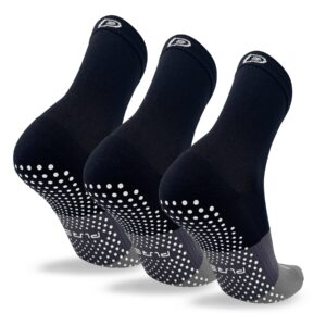 pure athlete grip socks soccer - non slip black sticky gripper crew sock for men (large, 3 pairs - black-grey)