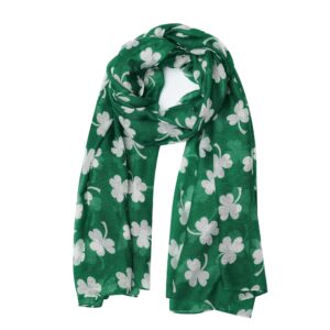 VANLINKER Green Shamrock Scarf St. Patrick's Day Scarf Irish Silk Scarf Set Four Leaf Clover Voile Scarves for Parade Festivals Travel Party