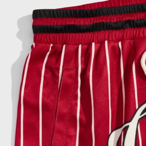 GORGLITTER Men's Striped Letter Graphic Drawstring Waist Shorts with Pockets Burgundy Medium