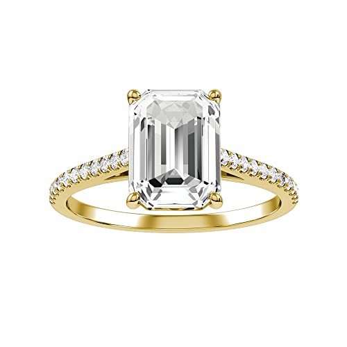 FACETS JEWELS 2.50 Tcw Emerald Cut Moissanite Rings For Women in 14k Yellow Gold Diamond Engagement Wedding Ring - 14K Solid Yellow Gold Size 7