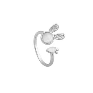 Cute Rabbit Carrot Open Stacking Ring for Women Teen Girls Cubic Zirconia Crystal Cat Eye Stone Bunny Adjustable Statement Knuckle Finger Bands Promise Eternity Rings Dainty Jewelry Gifts Easter