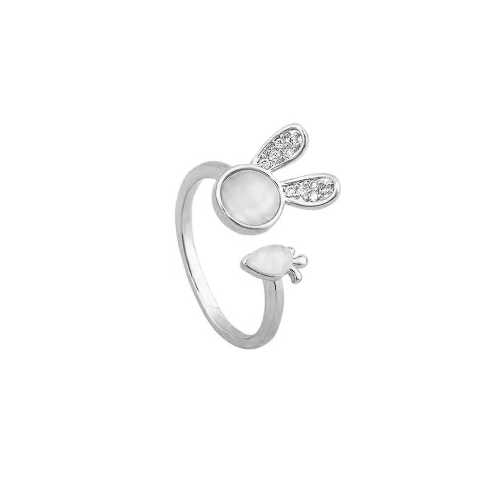 Cute Rabbit Carrot Open Stacking Ring for Women Teen Girls Cubic Zirconia Crystal Cat Eye Stone Bunny Adjustable Statement Knuckle Finger Bands Promise Eternity Rings Dainty Jewelry Gifts Easter