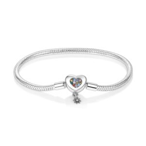 KUNSIR 925 Sterling Silver Palm Clasp Snake Chain Bracelet Basic Charm Bracelets Fit Any PDL Charm, with for Teen Women