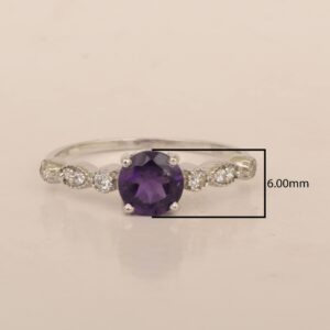 Solid 925 Sterling Silver Art Deco Solitaire Round 6mm Multi Choice Natural Gemstone Women Engagement Ring Amethyst, Sz7