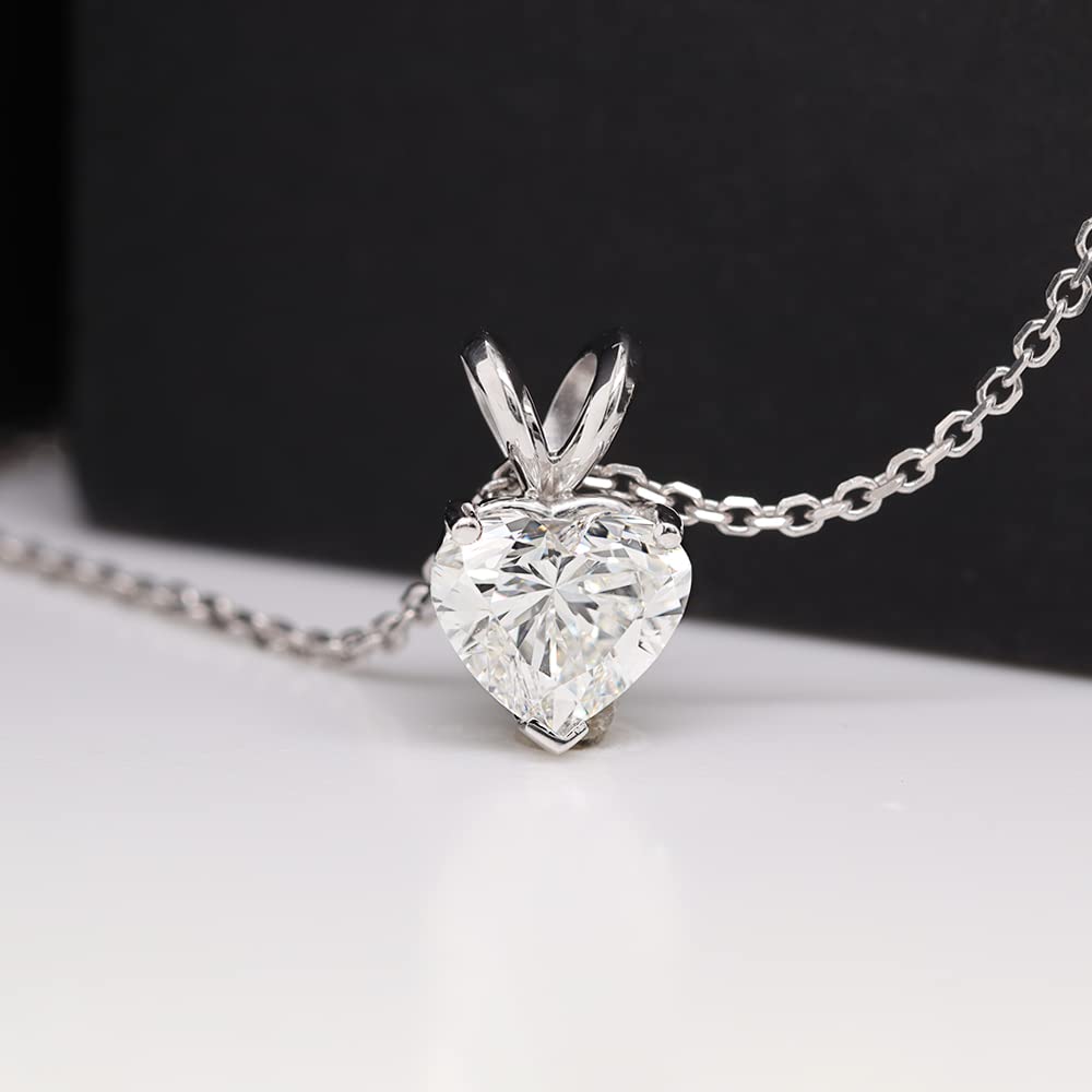 1 Carat LAB GROWN Heart Shaped Diamond Solitaire Pendant IGI Certified 14K White Gold 3 Prong Diamond Pendant Necklace For Women Very Good Cut Lab Created Diamond Necklace (G-H, SI1-SI2, 1 c.t.w)