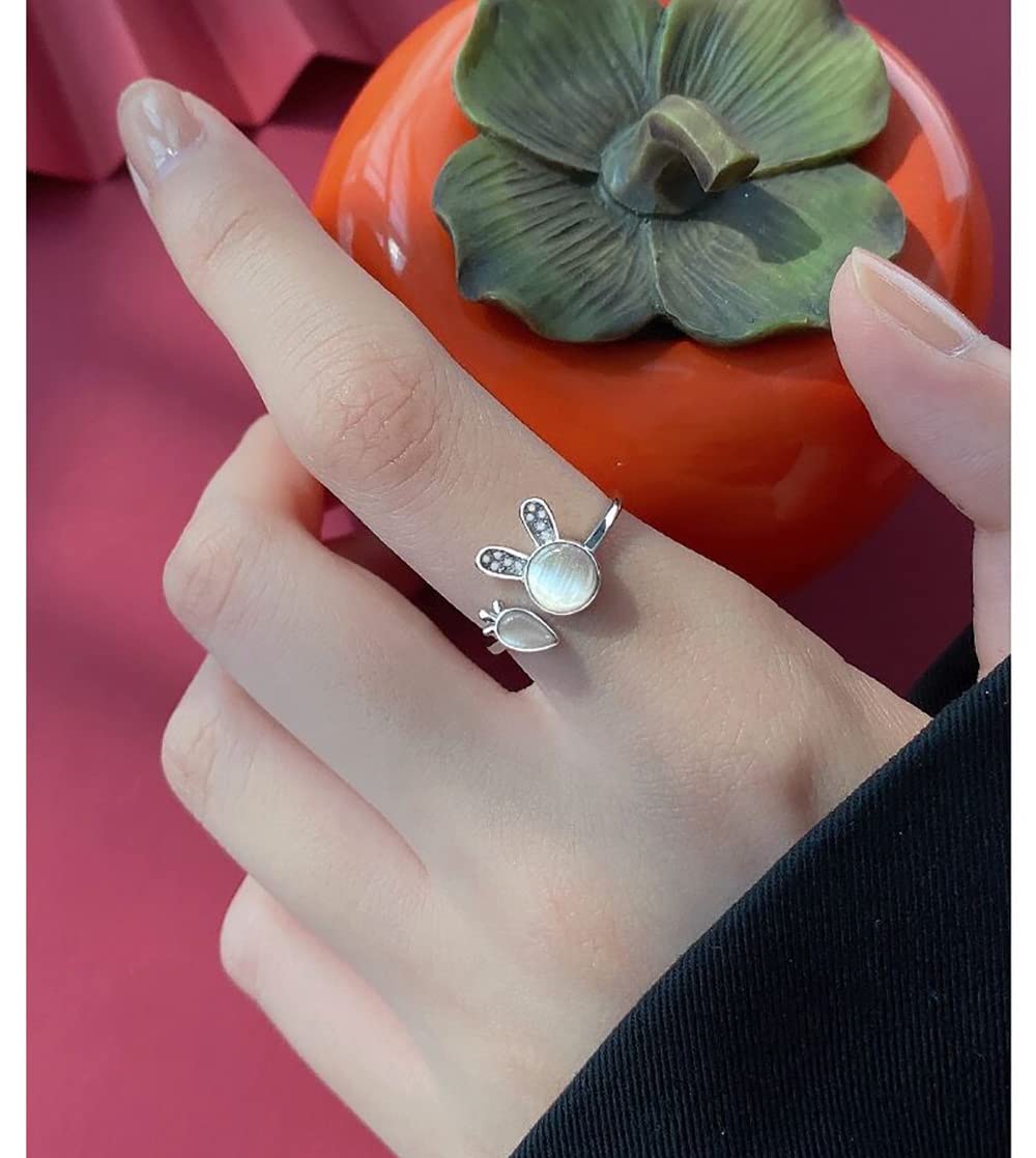 Cute Rabbit Carrot Open Stacking Ring for Women Teen Girls Cubic Zirconia Crystal Cat Eye Stone Bunny Adjustable Statement Knuckle Finger Bands Promise Eternity Rings Dainty Jewelry Gifts Easter