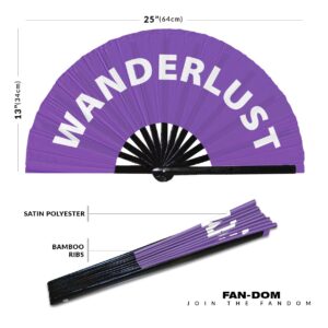 Wanderlust hand fan foldable bamboo circuit hand fan funny gag slang words expressions statement gifts Festival accessories Rave handheld Circuit event fan Clack fans (Purple)