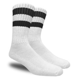 Running Mate Men's Stripe Crew Socks - 3 Pairs (White w/ Black Stripes)