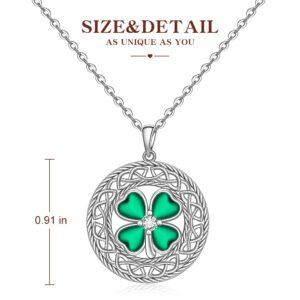 Shamrock Necklace St Patricks Day Necklace Four Leaf Clover Necklace for Women Sterling Silver Celtic Knot Irish Green 4 Leaf Clover Necklaces Jewelry Pendant Lucky Saint Patricks Gifts