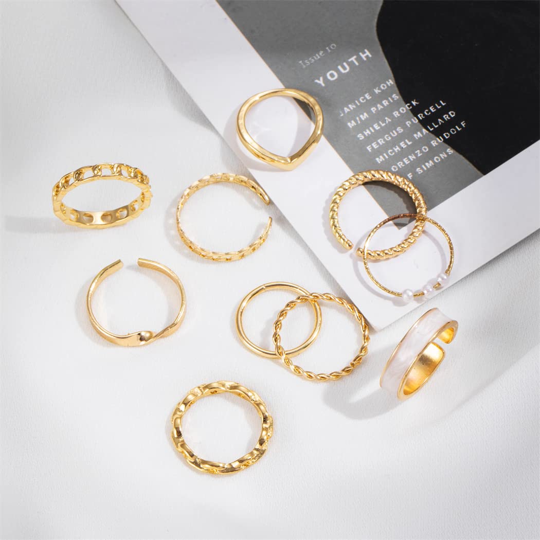 JILIYUPA 14K Gold Plate Rings for Women Pack Thin Stacking Gold Ring CZ Heart Rings Simple Cute Dainty Trendy Gold Rings for Women (Gold 50pcs)