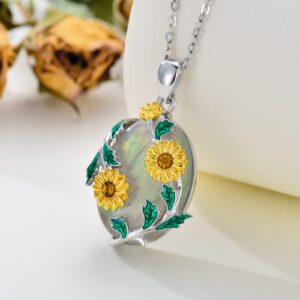 Plesitep Sunflower Necklace Sterling Silver Labradorite Sunflower Pendant Necklace Jewelry present for Women