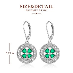 Shamrock Earrings St Patricks Day Earrings for Women Celtic Knot Irish Leverback Drop Sterling Silver Four Leaf Clover Earrings Green Jewelry