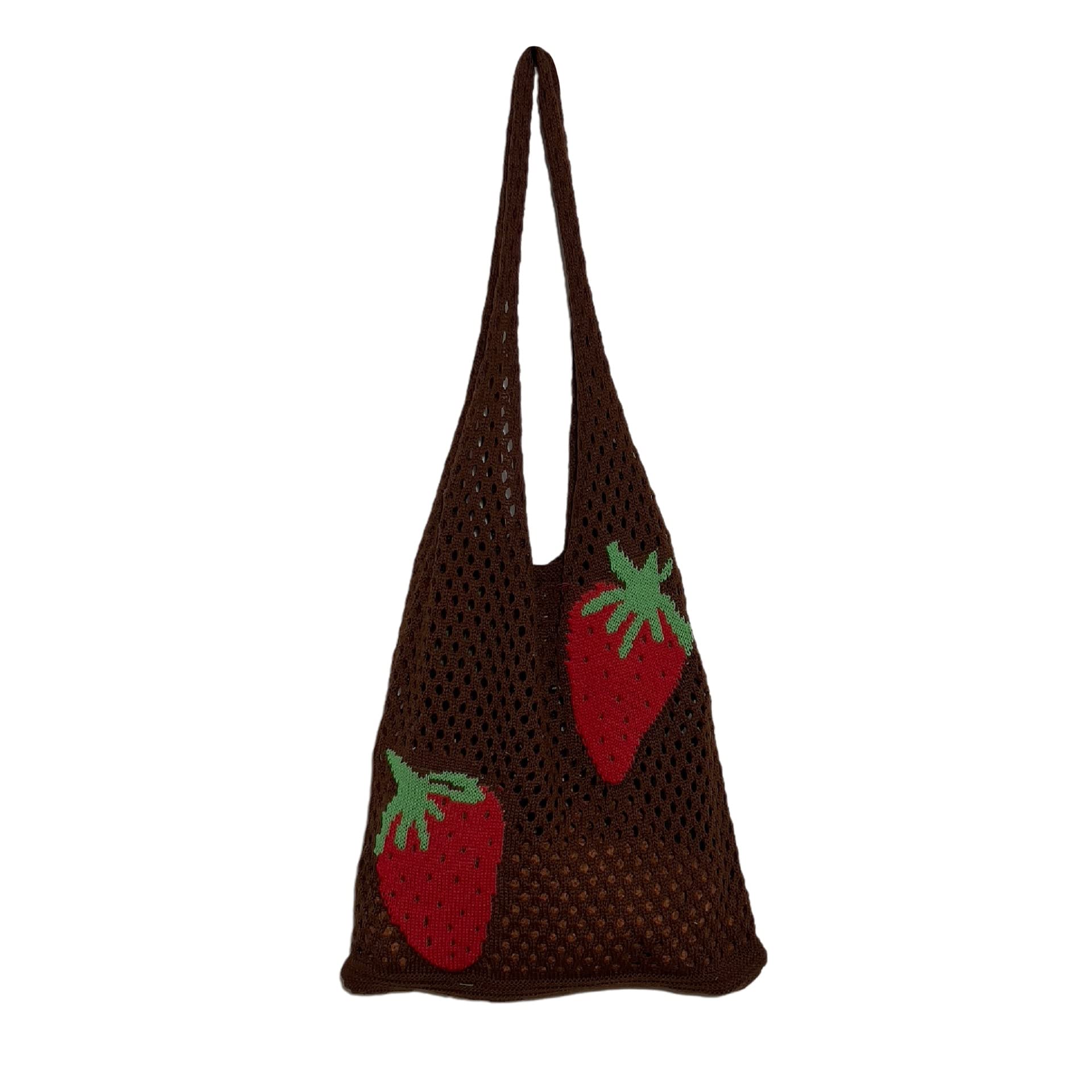 Alafime Women's Shoulder Handbags Aesthetic Knitted Hobo Bag Cute Hollow Strawberry Bag Y2K Underarm Bag Beach Bag Y2K Shoulder Cute Flower Knitting Tote (Brown)