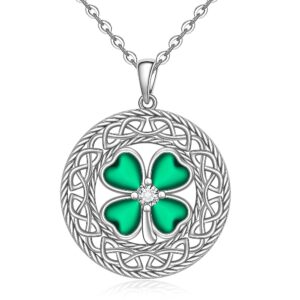 shamrock necklace st patricks day necklace four leaf clover necklace for women sterling silver celtic knot irish green 4 leaf clover necklaces jewelry pendant lucky saint patricks gifts