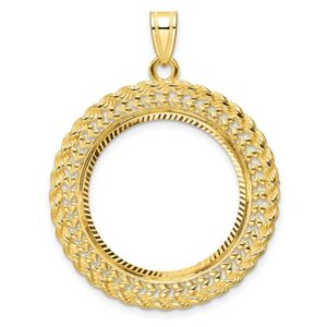 Roy Rose Jewelry Gold Coin Bezel Pendant Mounting in 14ky Diamond-Cut Heart & Rope Prong 22.0mm Coin Bezel Pendant