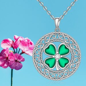 Shamrock Necklace St Patricks Day Necklace Four Leaf Clover Necklace for Women Sterling Silver Celtic Knot Irish Green 4 Leaf Clover Necklaces Jewelry Pendant Lucky Saint Patricks Gifts