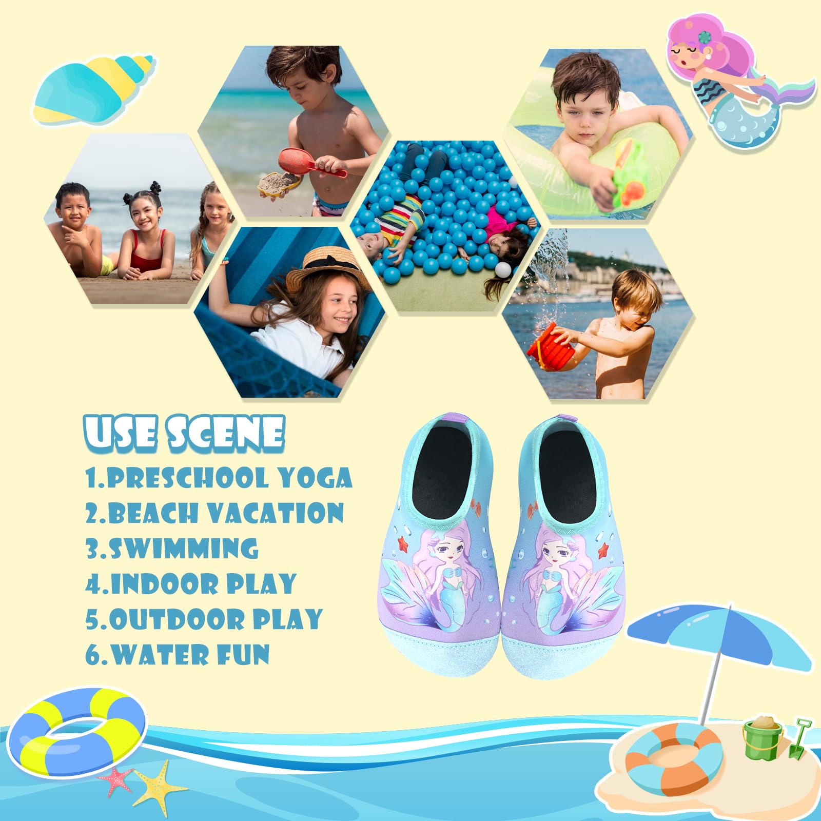 Kids Water Shoes Girls Boys Outdoor Quick Dry Barefoot Aqua Socks for Toddler Sport Beach Swim Surf Green Mermaid 1-2 Big Kid