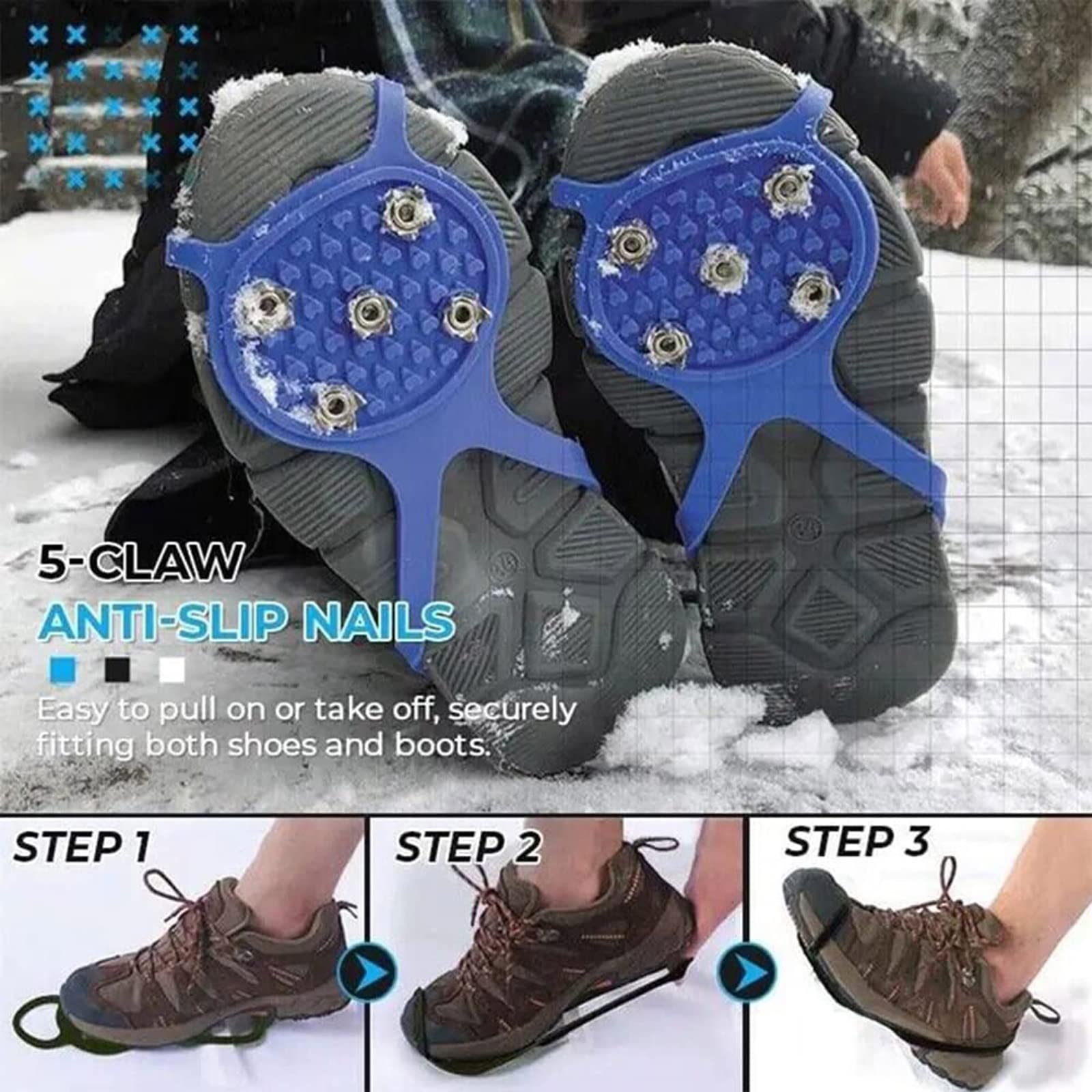 Universal Non-Slip Gripper Spikes, Universal Gripper Spikes Non Slip Shoe Grips, Ice Non-Slip Shoe Spikes, Traction Cleats Ice Snow Grips Anti Slip Silicone for Hiking Walking Climbing (Blue,Kids)