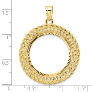 Roy Rose Jewelry Gold Coin Bezel Pendant Mounting in 14ky Diamond-Cut Heart & Rope Prong 22.0mm Coin Bezel Pendant