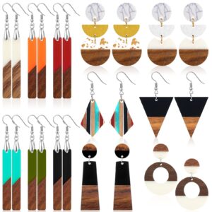 henoyso 12 pairs wooden earrings for women boho dangle earrings geometric earrings lightweight studs resin statement earring (classic style)