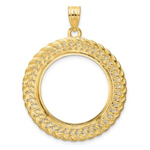 Roy Rose Jewelry Gold Coin Bezel Pendant Mounting in 14ky Diamond-Cut Heart & Rope Prong 22.0mm Coin Bezel Pendant