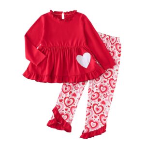 Valentine's Day KIds Toddler Infant Baby Girls Long Sleeve Patchwork Tops Cartoon Print Pants Baby Gift (Red, 5-6 Years)