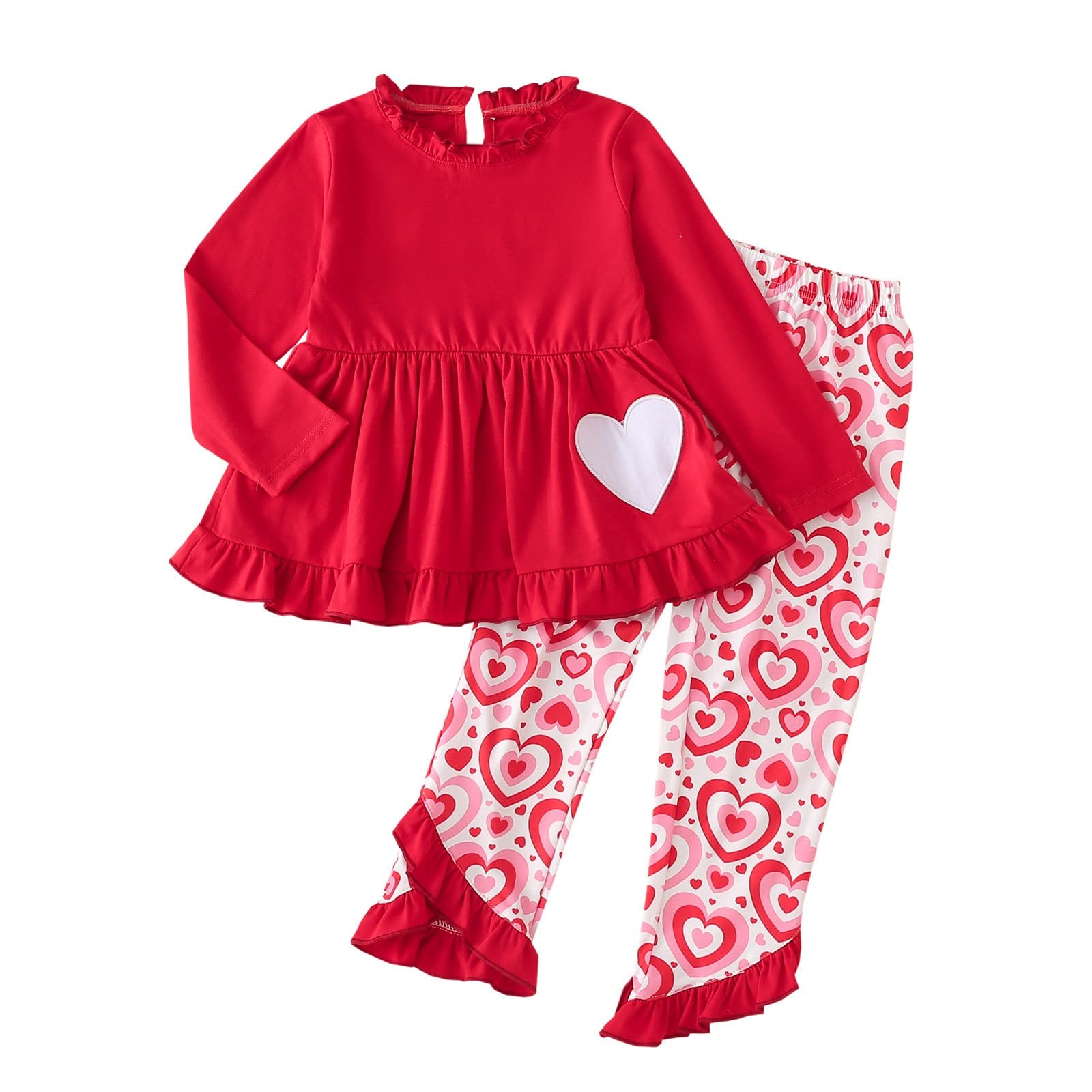 Valentine's Day KIds Toddler Infant Baby Girls Long Sleeve Patchwork Tops Cartoon Print Pants Baby Gift (Red, 5-6 Years)