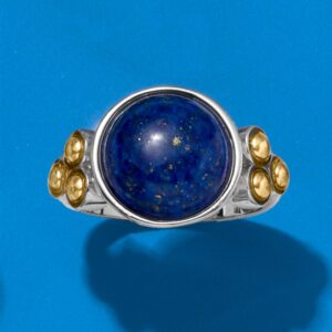 Ross-Simons Lapis Ring in Sterling Silver and 14kt Yellow Gold. Size 8