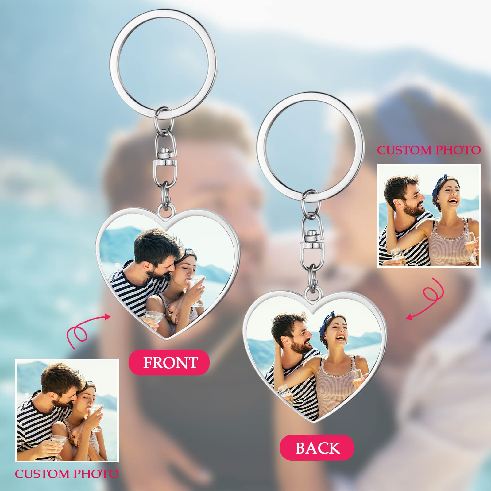 Custom Keychain Photo Keychain Personalized Color Picture Keychains Customized Double Sides Colorful Photo Key chains Memorial Gifts for Family Lover